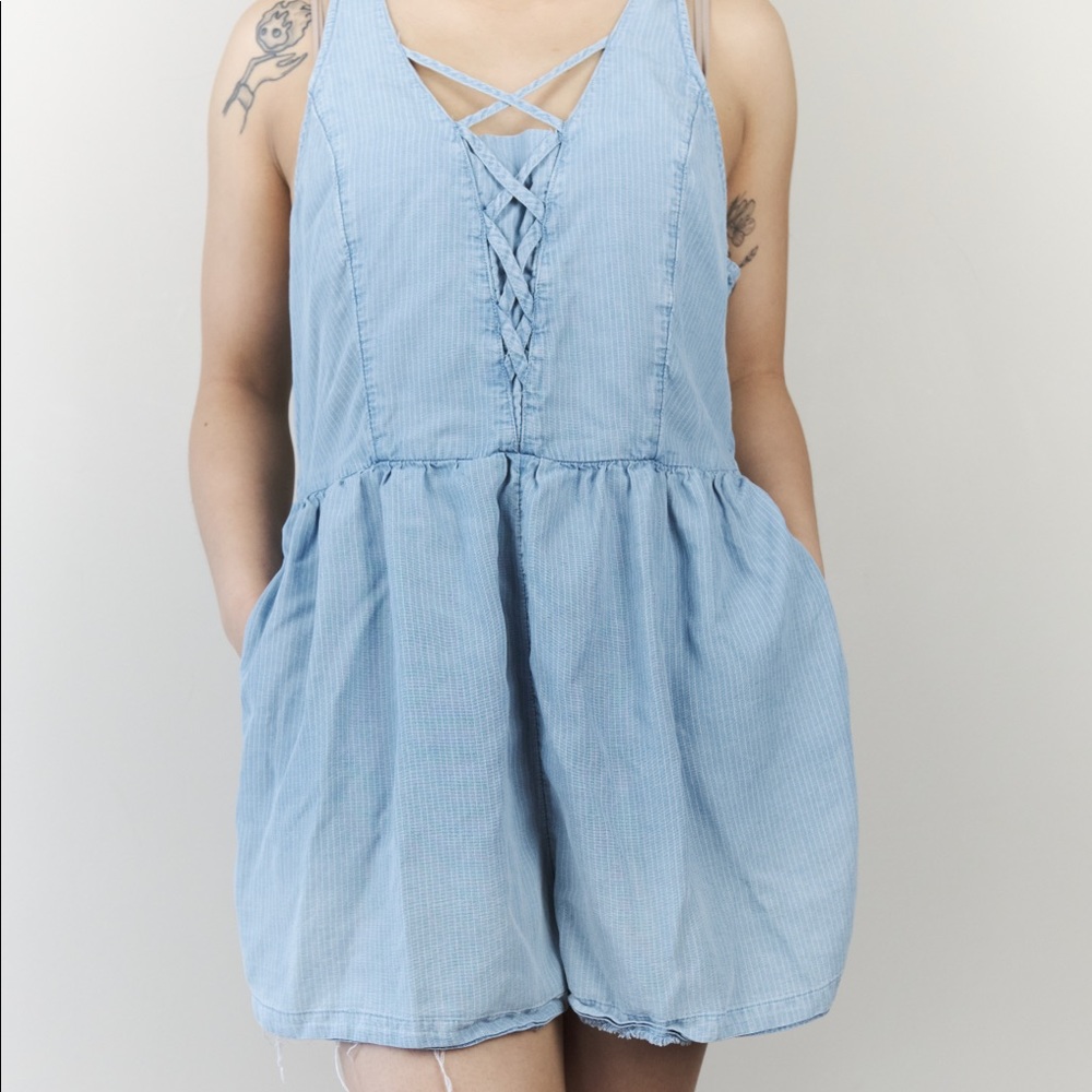 AE Chambray lace up romper